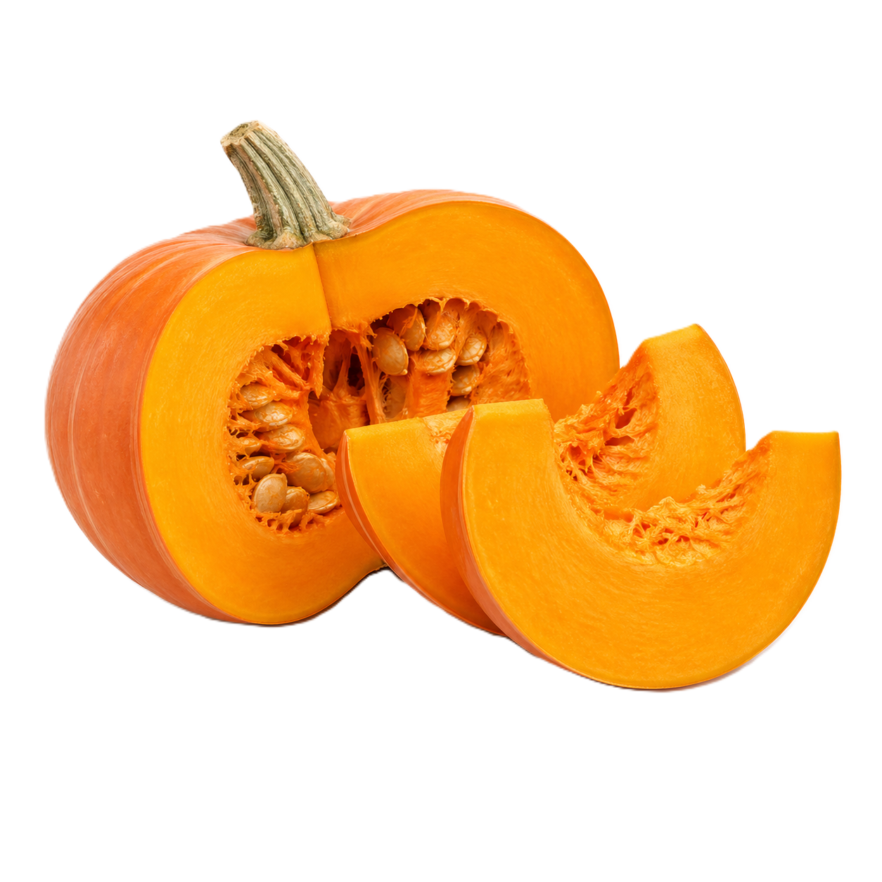 Fresh pumpkin slices and wedges