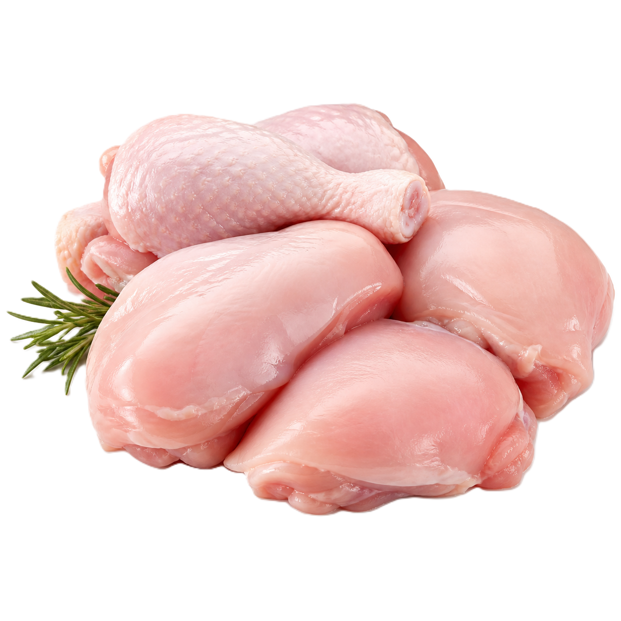 Raw chicken breasts and drumsticks